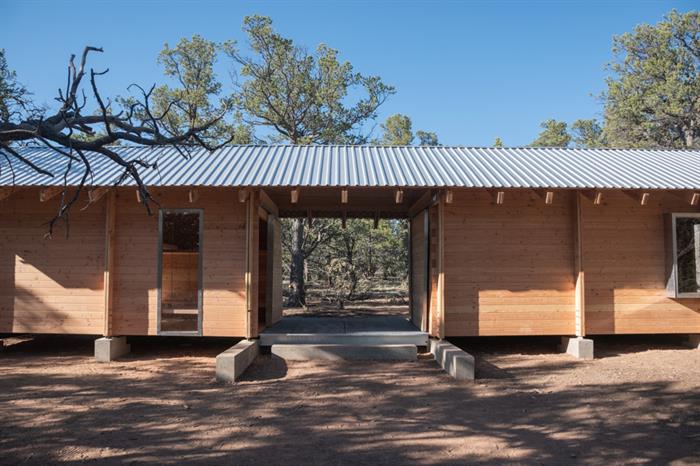 Exterior of cabin in daylight