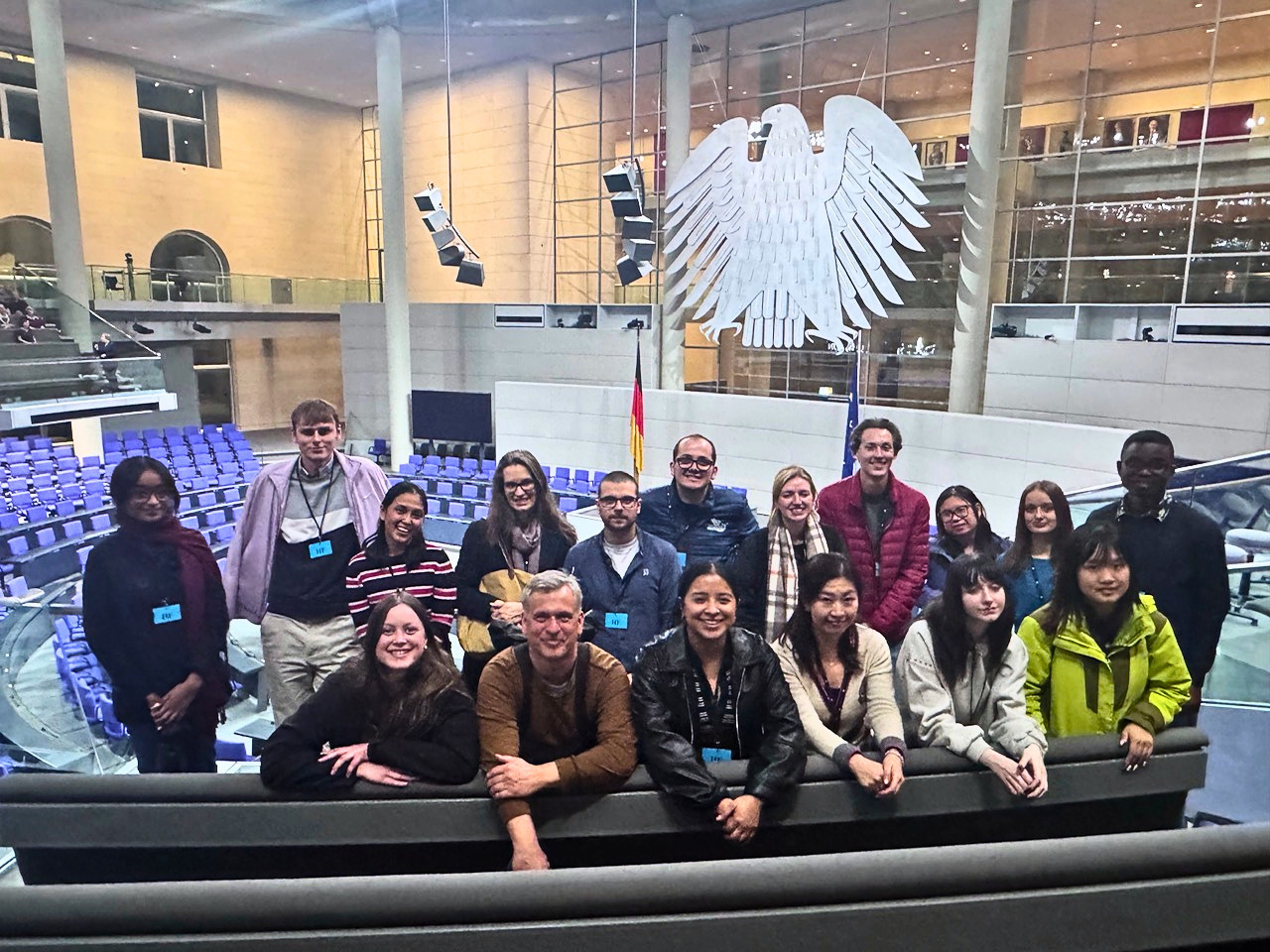 Christoph Stefes and students in the German Bundestag
