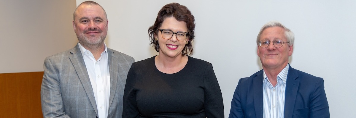 Allegra Fullerton, Paul Teske and Chancellor Kenneth T. Christensen